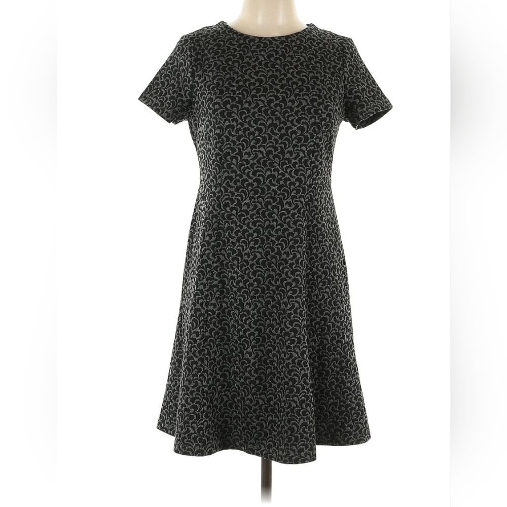 LOFT Black and Gray Patterned A-Line Knit Dress Size 4